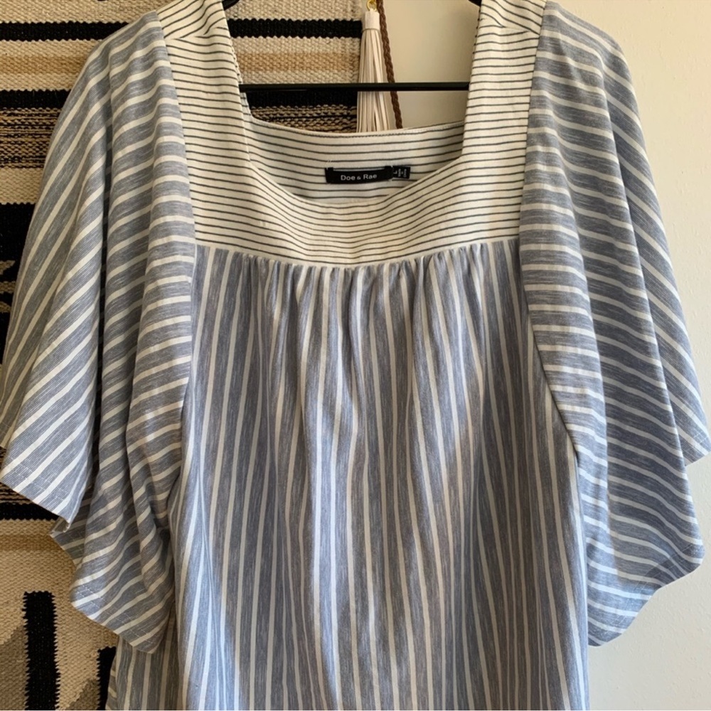 Doe & Rae Striped Flounce Sleeve Top